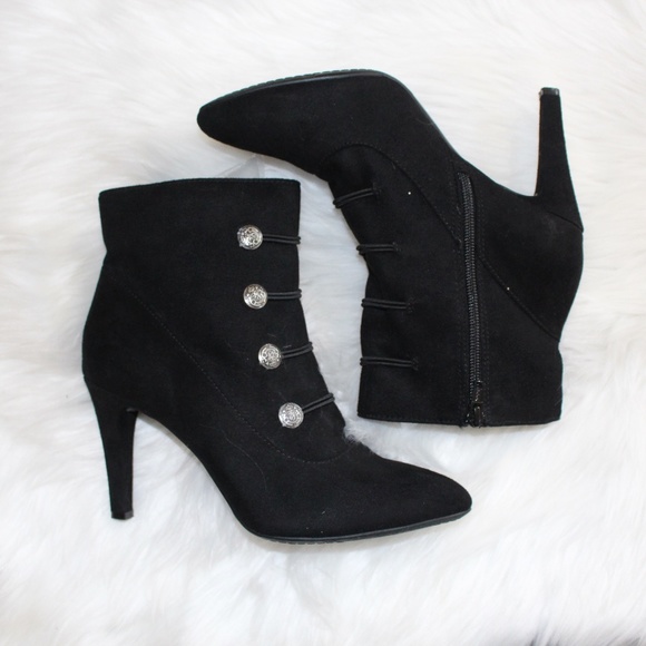Rialto, Suede heel booties with silver buttons - Picture 7 of 10